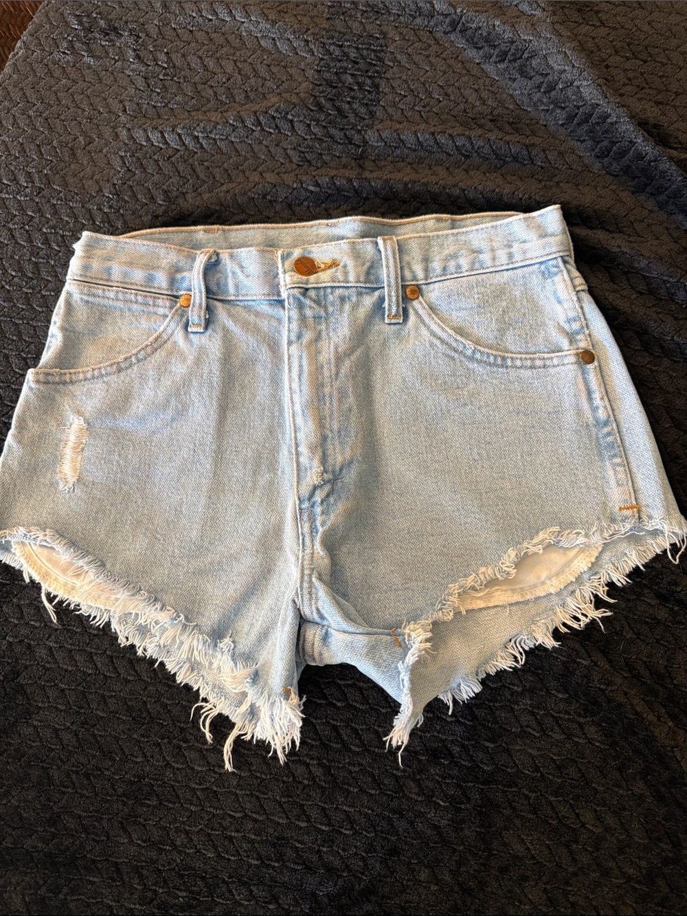 Wrangler Light Blue Frayed Hem Denim Shorts